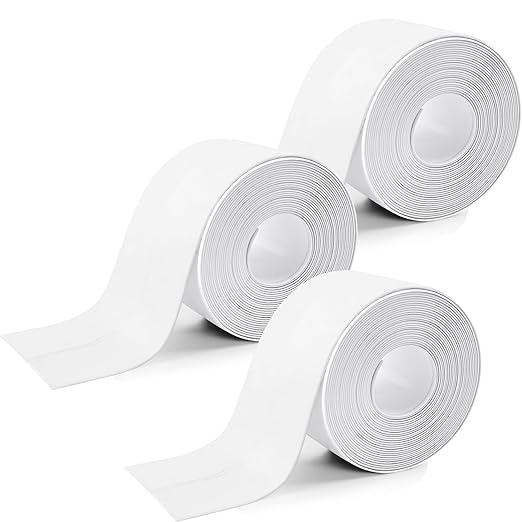 3 Rolls 1.5 Inch Caulk Tape Self Adhesive Toilet Caulking Strip Bathroom Sealing Caulk Strip Peel and Stick Bathtub Caulking Tape, 10.5 Feet Each Roll (White)