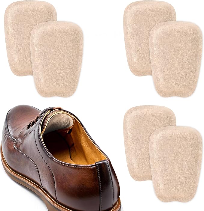 Shoe Tongue Pads for Men & Women - Welnove 3 Pairs Suede Memory Foam Shoe Padding Cushion Soft Self Adhesive Inserts Filler for Boots, Leather Shoes, Dress Shoes, Loafers (Beige, Size L)