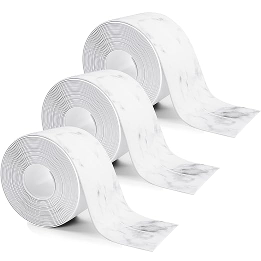 3 Rolls 10.5 Feet Caulk Tape Toilet Caulking Strip Self Adhesive Bathroom Sealing Peel and Stick Caulk Strip for Bathtub, 1.5 Inches (White Marble)