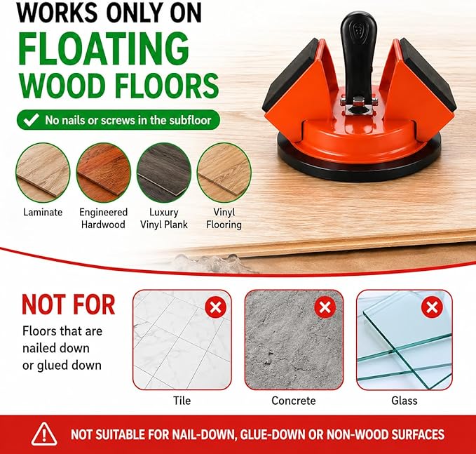 Floor Gap Repair Tool Kit for Laminate & Vinyl Flooring – Heavy Duty Suction Cup Floor Gap Fixer with 45° Striking Surface, Slot Cutter, Cleaning Scraper & 6 Sticky Pads for Easy Floor Repair