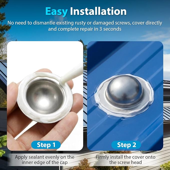 Stainless Steel Roofing Screw Caps for Roof Leak Repair, Directly Cover Existing Screw Heads, for Outdoor Roof Siding Garages Patios, 250 Pcs