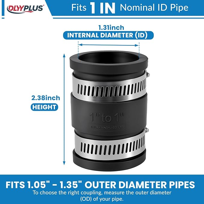 2 Pcs 1 IN Flexible PVC Pipe Coupling with Stainless Steel Clamps Fit 1 IN Nominal Pipes, Couplers for Plastic and Copper Pipe Plumbing Connections, Drain Repair, Dust Hose