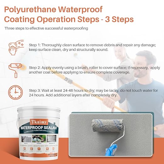 Tkaimy Polyurethane Waterproof Coating, Grey, 5 Gallon, Repair Leaks, Cracks, Roofs, Warehouses, Garages, Basements, Indoor & Outdoor Sealant Waterproof