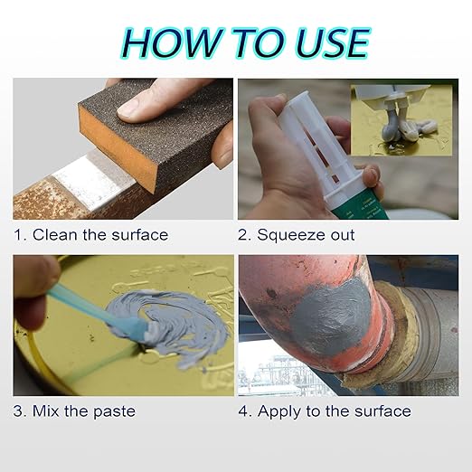 Metal Glue Heavy Duty Waterproof, Metal to Metals Adhesive, Liquid Weld, Welding Glue, Cold Weld, Exhaust Repair kit, Weld Stainless Steel, Iron, Aluminum, Fiberglass, Plastic, 1.76 oz