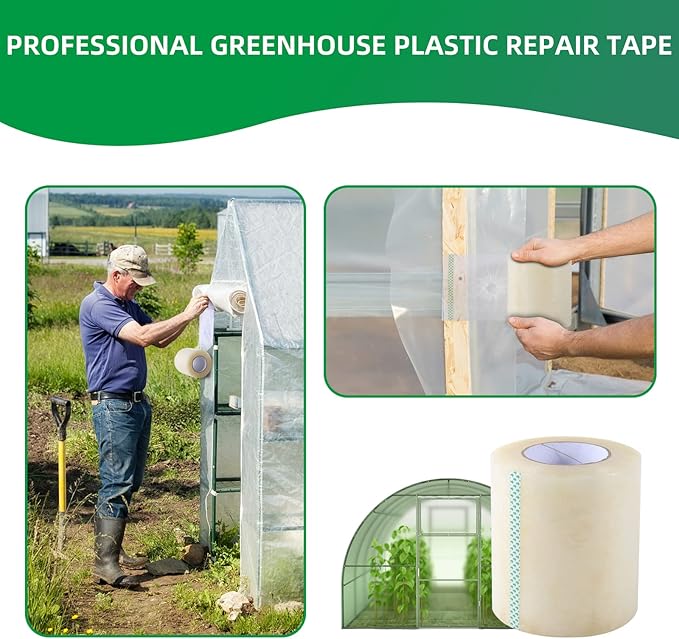Greenhouse Repair Tape, 6.3 mil Thickness Greenhouse Plastic Tape, Clear UV Resistant Greenhouse Sheeting Coverings Film Tape(2inX213ft)