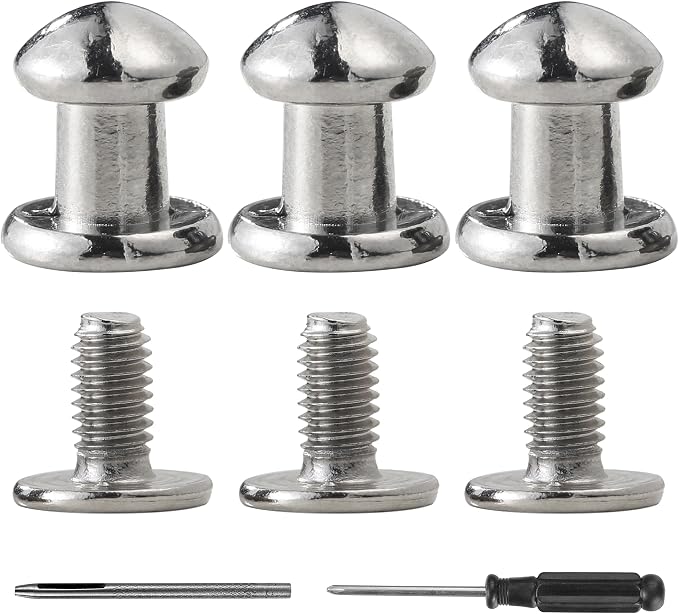 YORANYO 30 Sets 8MM Round Head Button Stud for Leather Chicago Screws Spikes and Stud Leather Rivets Screws Button Rivets for Repair and Decorate Clothing Shoes Belts Bags Dog Collars (Silver)