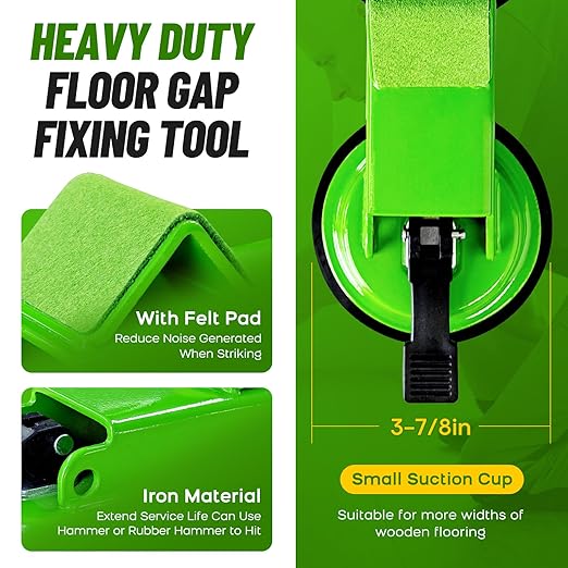 NAACOO Heavy Duty Floor Gap Fixer Tool, 45° Striking Surface Floor Gap Repair Tool with Dual Suction Cup, Made of Iron. with 5pcs Sticky Pads for Fixer Laminate/Vinyl Flooring Tools.