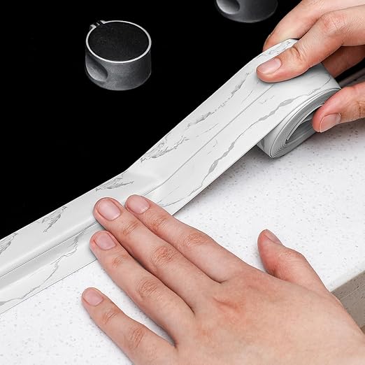 Frienda Marble Caulk Tape 10.5' x 1.5'' Waterproof Self Adhesive Caulk Strip Bathtub Sealant Tape Sealing Strip Oil Proof Bathroom Sealant for Kitchen Floor Wall Edge Protector(PE)