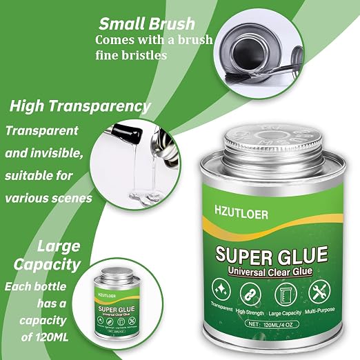 Super Glue,Clear Glue with Brush,All Purpose Strong Adhesive,Instant Superglue Multi-Purpose Glue for Wood,Ceramic,Leather,Plastic,Glass,Metal,Rubber,DIY Crafts