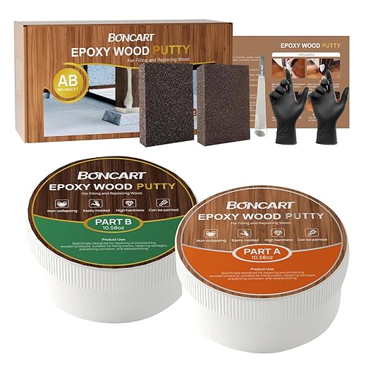 Boncart Epoxy Wood Putty, High Strength Filler Putty, Stainable 2-Part Epoxy Filler, 21.16 oz Structural Wood Repair Kit, Wooden Furniture Repair Kit for Damages (Black)
