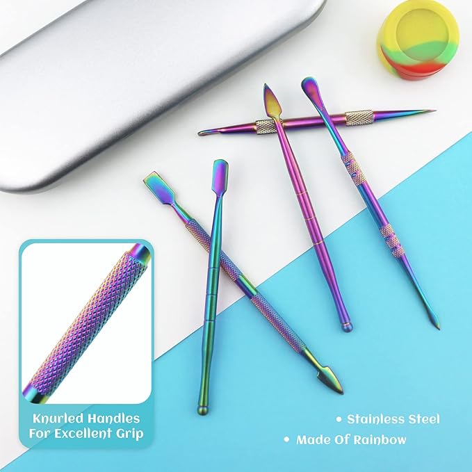 YETOOME 6 Pcs Wax Carving Tool Set with 5 ml Silicone Container and Portable Metal Case, Double-Ended Carving Tool Stainless Steel Wax Sculpting Tools for Wood, Wax, Clay, Pottery, Rainbow Color