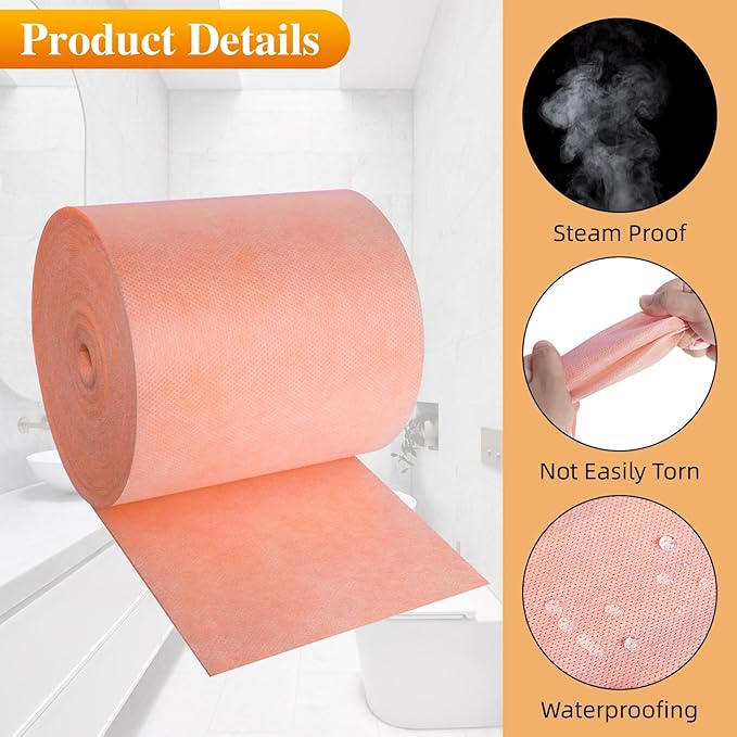 Waterproof Membrane Band Roll,Shower Waterproofing Membrane Uncoupling Band for Tile Wall Floor Bathroom Shower Sauna Steam Room, Tile Underlayment Seam Tape(5IN*50ft), 22Mils Thick