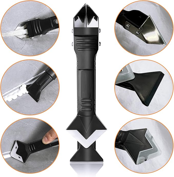 Silicone Caulking Tool, 3 in 1 Silicone Remover Multi Tool, Glazing Compound Finishing Tool, Caulk Remover Tool, for Bathroom,Kitchen,Floor,Window,Sink Joint,Frames Seal(2 sets)