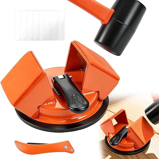 Floor Gap Fixer Tool with Mallet, 45° Impact Design Laminate Flooring Tools, Floor Suction Cup Tool for Gaps with Cleaning Scraper & 5 Sticky Pads for Laminate, Lvp, Vinyl Plank Flooring