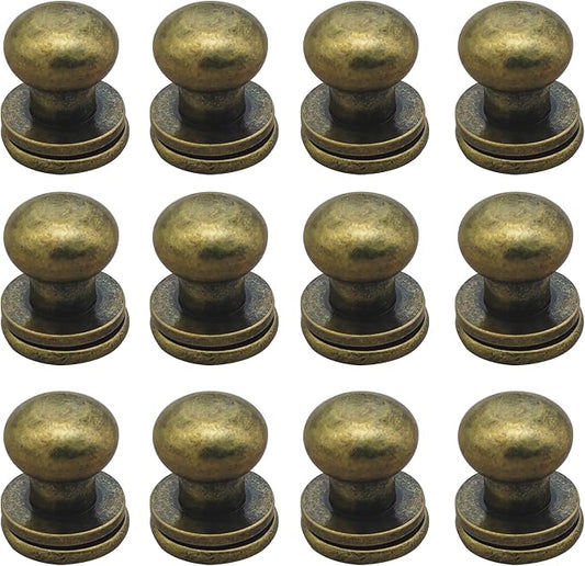 Denailey 12 Sets Solid Brass Round Head Button Stud Screw Leather Rivet Chicago Screws Button Rivets for Leather Craft Belt Wallet Handbag Repairs Decoration (Round Head Size 8mm, Antique Brass)