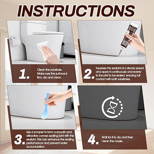 2 PCS Brown Caulk, 100% Waterproof Brown Silicone Caulk for Bathroom Shower Kitchen Tile Floor Sealing, Stronger Adhesion, Shrink & Crack Proof, with a Scraper for Applying Evenly, 100mlx2