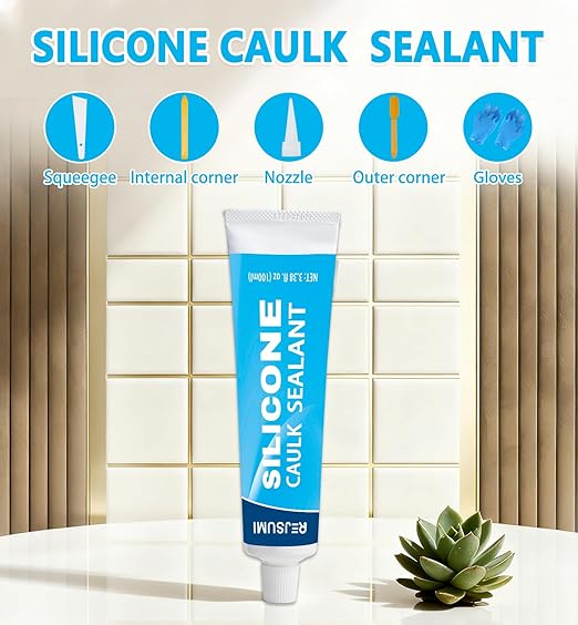 Clear Silicone Caulk Sealant 3.38 fl.oz(100ml), Waterproof & Strong Adhesion, Shrink & Crack Proof for Kitchen Bathroom Window Door Toilet Shower Sink