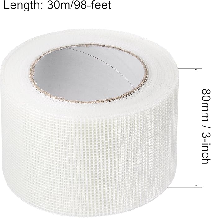 uxcell Drywall Joint Tape Self-Adhesive Fiberglass 3-inch x 98-feet Repair Patch Wall Hole Crack Mesh Size 2mm