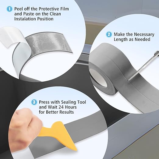 Waterproof Seal Caulk Strip Tape Self Adhesive for Sink Toilet Bathroom Wall Edge Bathtub Oil-Proof Caulking Sealing Tape 1.5" x 10.5' (W*L) 3Pcs Gray