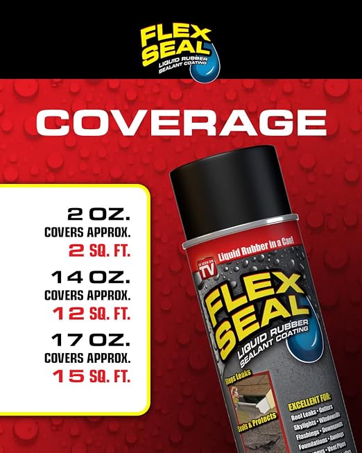 Flex Seal – Stop Leaks Fast! Rubberized Waterproof Coating Spray, Ideal for Roofs, Holes, Cracks, DIY Projects, Automotive Fixes, Indoor & Outdoor Repairs, and More – Black, 14 oz. (397 g) – 2 Pack
