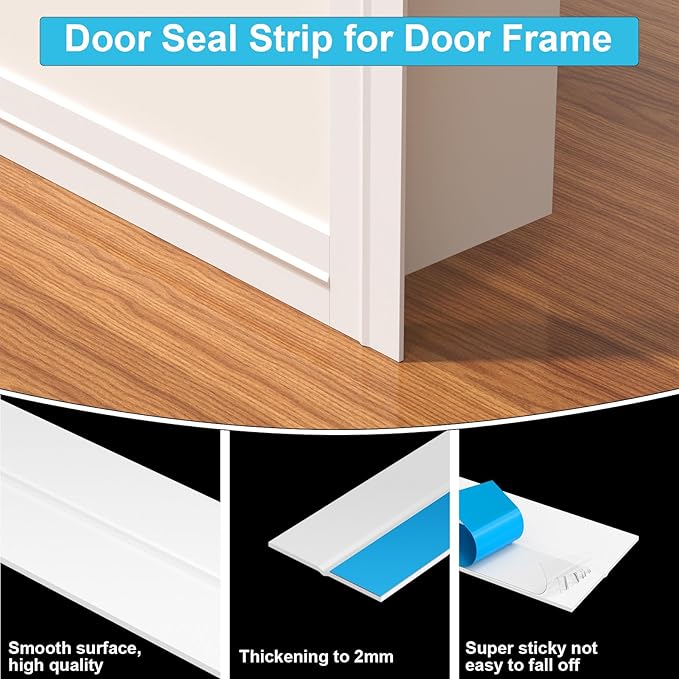 Thickened Weather Stripping Door Seal, Gap Seal for Frame and Gaps Draft Stopper,Glass Shower Door Sweep, White, 20 Feet x 1 Inch