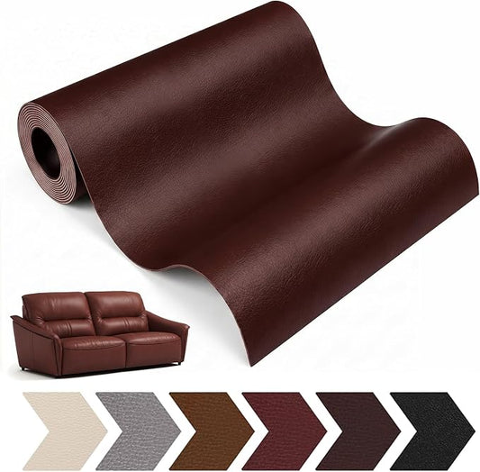 Leather Repair Patch, 17 x 79 Inch, Self Adhesive Leather Repair Tape, Large Vinyl Patch Kit, Vinyl Repair Tape, for Couches, Car Seats, Chairs, Furniture (Reddish Brown)