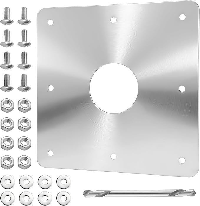 8x8-Inch Pool Water Return Repair Kit for Above Ground Pools Wall Repair Kit, Pool Skimmer Wall Repair Panel Kit with 2-3/8" Thru Hole, Drill Bit & Hardware for Rust at The Water Return Fitting