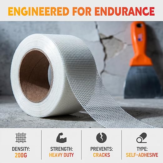 LLPT Drywall Repair Fiberglass Tape 7.8” x 100 Feet Industrial Grade Extra Strength Fiber Mesh Heavy Duty Self Adhesive for Seam Patch Wall Crack Seam Repair Color White (DRF810)