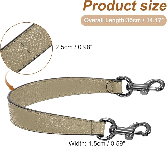 uxcell 14.17 Inch PU Leather Short Bag Strap with Clasp, Purse Handles Handbags Replacement Straps for Clutch Bag Underarm Bags, Khaki, Grey Buckle