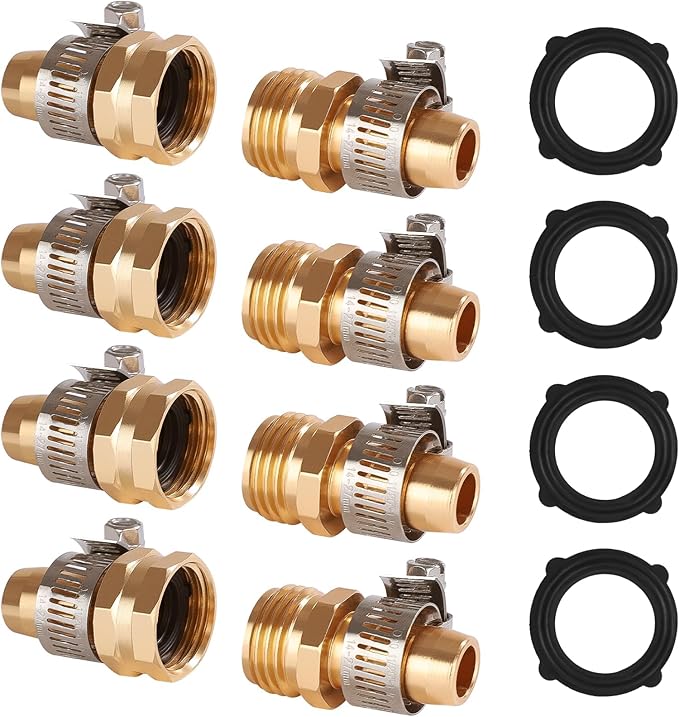 Dalmbox Garden Hose Repair Kit with Clamps, Male and Female Hose Fittings, Fit for 3/4"or 5/8" Garden Hose Fitting, 4 Sets