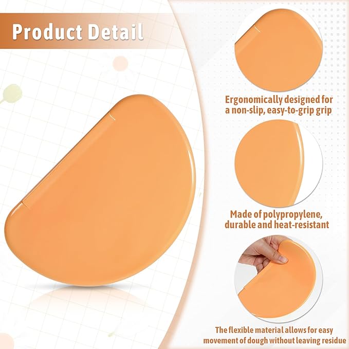2 Pcs Silicone Dough Scraper Bowl Scraper Silicone Bread Dough Scraper Curved Edge Flexible Bowl Scrapers for Baking Food Scrapers for Sourdough Bread Proofing Basket Pastry Cutter Tool, Orange