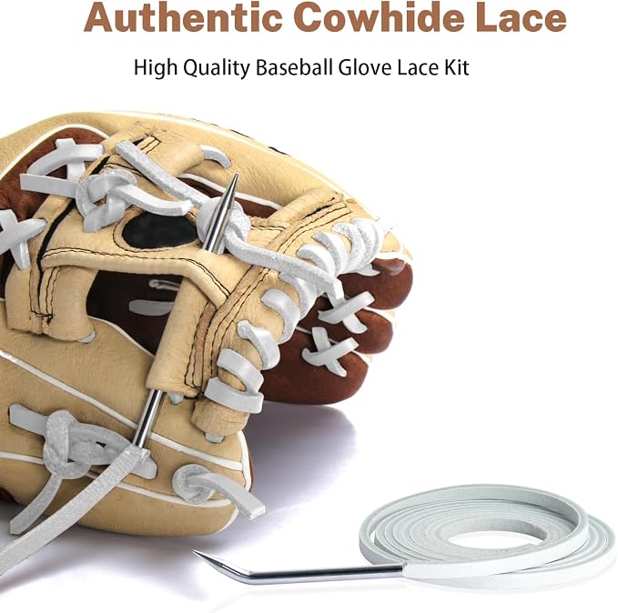 Softball Baseball Glove Lace, Mitt Lace Repair Kit Includes 2 Leather Laces and Lacing Needle for Catcher's Glove