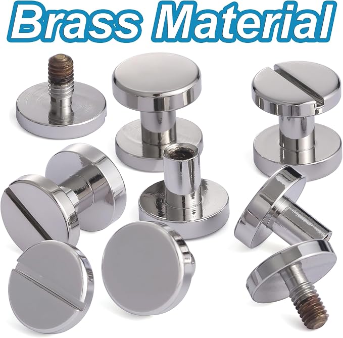 Notgia 6 Sets 10x6MM Brass Chicago Screws Rivets for Leather Binding Screws Studs Purse Hardware Spikes and Studs for Repair Decorate Clothing Shoes Belt Collar Leather Craft (Silver)