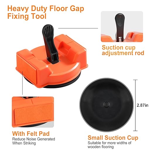 Heavy Duty Floor Gap Fixer Tool with Rubber Mallet, Laminate Flooring Tools with Enhanced Suction Cup & 5 PCS Sticky Pads for Wood Floor, Laminate, Vinyl Plank, Hardwood