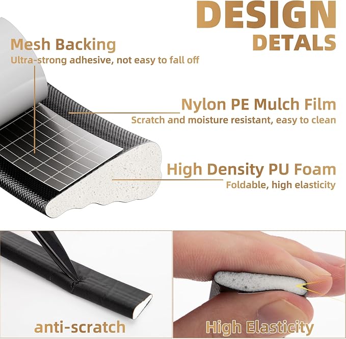 KNEELISA 196” Wedge-Shape Foam Window Weather Stripping Door Seal Strip,Soundproofing Frame Insulation Tape for Exterior Front Door,Noise Cancelling Window Inserts,Door Gap Filler Light Blocker,Black