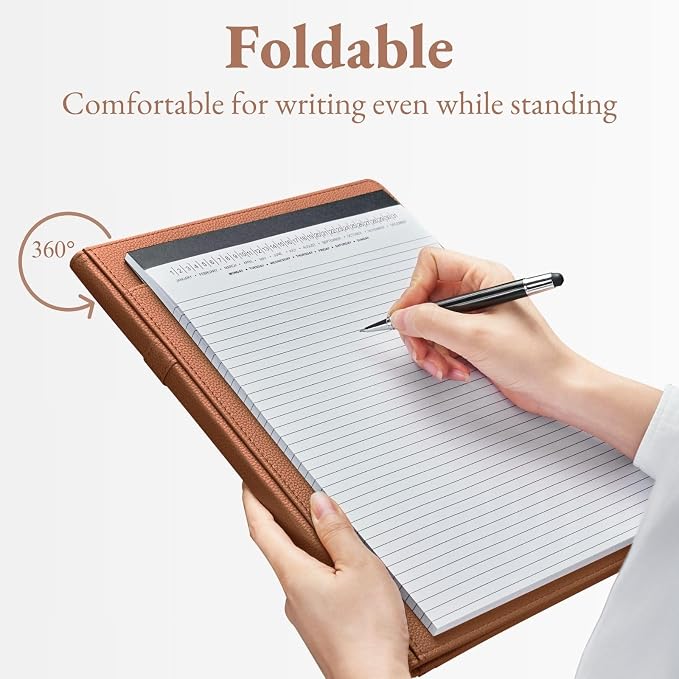 Mymazn Padfolio, Portfolio Folder, Legal Pad Holder, Resume Folder | Faux Leather Binder with Document Organizer, Business Card Holder, Letter-Size Notepad for Interview, Men & Women, Brown
