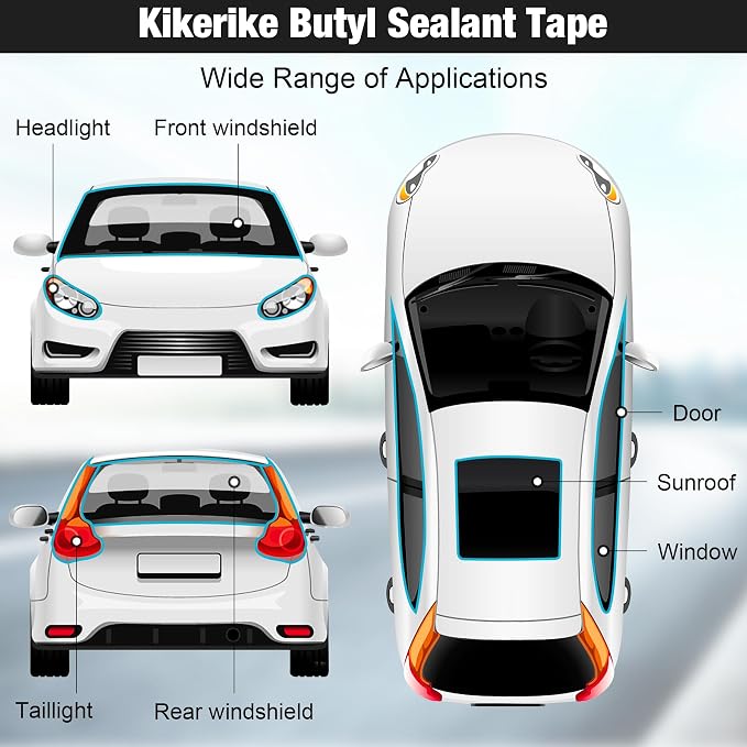 Butyl Rubber Tape Headlight Glue Sealant Rope 14.8Ft Diameter 9.5mm Butyl Putty Foam Strip Butyl Rubber Caulk Sealer for Automotive (Car RV Truck Marine) Window Door Windshield Sealing - Black, 1 Roll