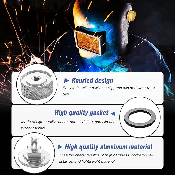 4 Pack Aluminum Alloy Welding Helmet Fasteners with Non-Slip Silicone Washer - Durable Pipeliner Replacement Parts (Silver)