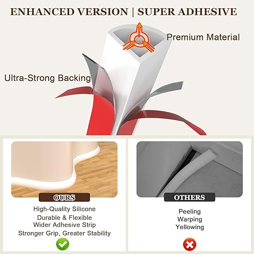 Flexible Quarter Round Molding (10 Ft / 120 Inch) - Waterproof Self-Adhesive Silicone Trim for Floor Gaps & Bathtubs, Easy No-Tool Installation, Paint-Free Gap Cover