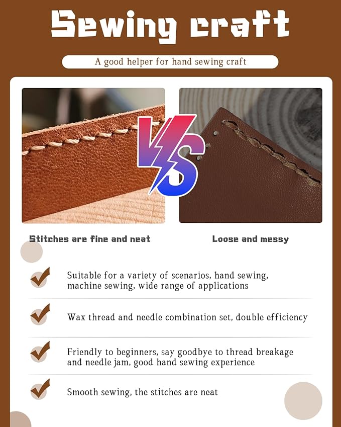 DIUDUS 218 Yards Upholstery Thread, Waxed Leather Thread, Heavy Duty Sewing Kit with Upholstery Needles, Wax String for Hand Sewing Repair Carpet Sofa Carseat Canvas (White)