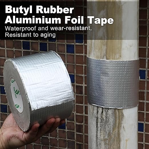 BOMEI PACK Leak Repair Butyl Tape 1.5mm x 4”W x 33’L, Aluminum Foil Waterproof Sealing Tape for Roof Flashing, Patching and Gutter, Boat, Duct, RV, Awning