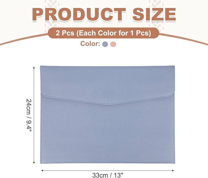 PATIKIL 2Pcs PU Leather A4 File Folder, Document Holder Envelope Waterproof Napa Texture Filing Organizer Portfolio Folder Case with Magnetic Snap Closure for Home Office, Light Blue, Pink