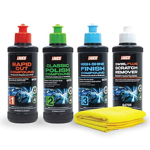 LAUCO Paint Correction Compounds Step 1, 2, 3, Swirl Remover 8oz Kits, with a Towel, Silicone-Free, Clear Coat Safe Scratch Remover, Swirl Correction & High Gloss Finishing 36457