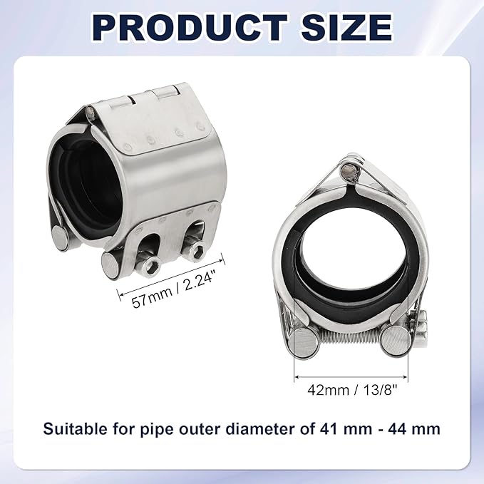 HARFINGTON Pipe Repair Clamp 1-2/3" OD 41mm-44mm 304 Stainless Steel Leak Sealer Emergency Pipe Repair for Plastic Metal Tubing Water Gas Oil Lines, Silver