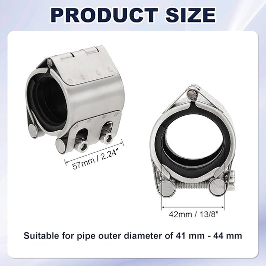 HARFINGTON Pipe Repair Clamp 1-2/3" OD 41mm-44mm 304 Stainless Steel Leak Sealer Emergency Pipe Repair for Plastic Metal Tubing Water Gas Oil Lines, Silver