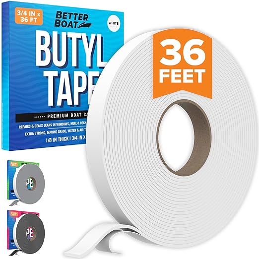 Better Boat Butyl Tape for RV Roof and Boat, 36 Feet White Putty Window Sealant Tape, Waterproof Weather Resistant, 3/4 Inch Wide x 1/8 Inch Thick