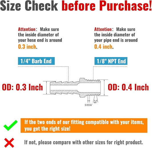SUNGATOR 12-Pack 1/8" NPT to 1/4" Hose Barb Fittings, Brass Air Hose Fittings, 1/4" Barb to 1/8" NPT Male Thread Adapter, Brass Air Line Repair Connector Kit for Compressor, Gas, Auto Shop