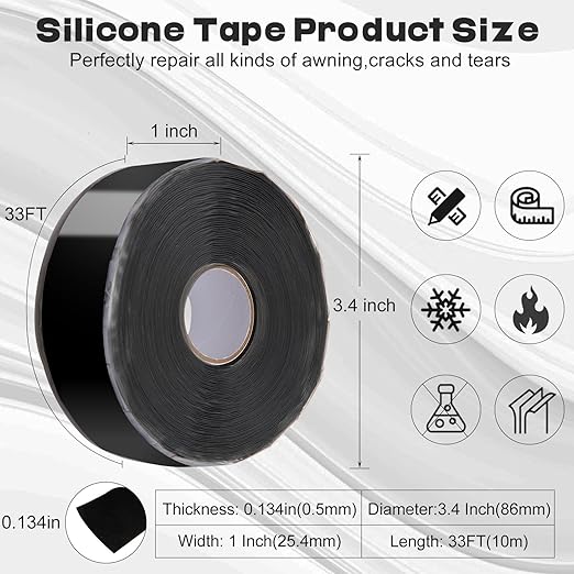 Self Fusing Silicone Tape,Rescue Tape,Self Amalgamating Tape,for Plumbing,Sealing Pipes,Wire Harness Wrapping,Hose Repair Stop Water Leak,Automotive,ElectricalCables,1" x 33',Black