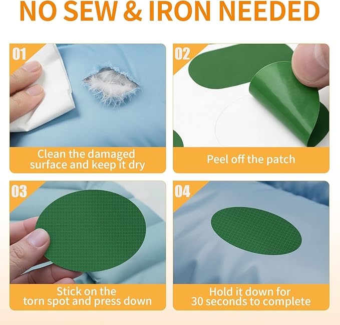 Waterproof Self-Adhesive Fabric Repair Tape - Tent Repair Kit,4pcs Nylon Fabric Patches for Jacket, Clothes, Puffer Down Jacket,Sleeping Bag, Outdoor Gear Tenacious Repairs Tape, Green