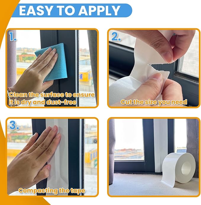 White Window Weather Sealing Tape,Window Draft Isolation Sealing Film Tape, AC Seal Air Conditioner Sealing Tape No Residue, Keep Out Cold Air Dust Rain, Waterproof (3inch*65.5ft)